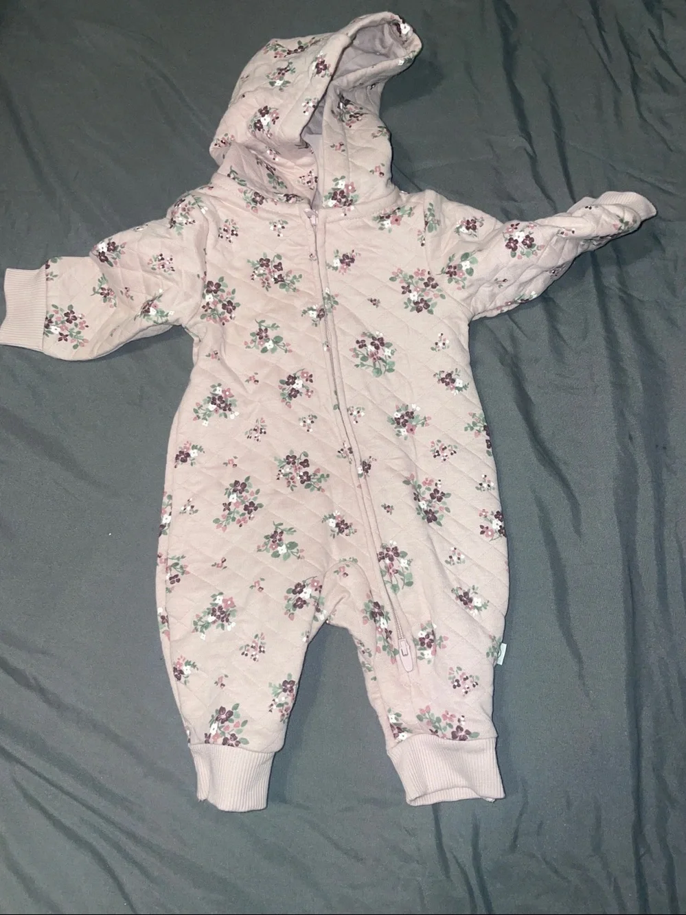 Carter's Quilted Hooded Floral One-Piece Bodysuit - Light Pink